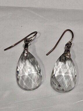 Vintage Clear Crystal Faceted Teardrop Dangle Earrings
